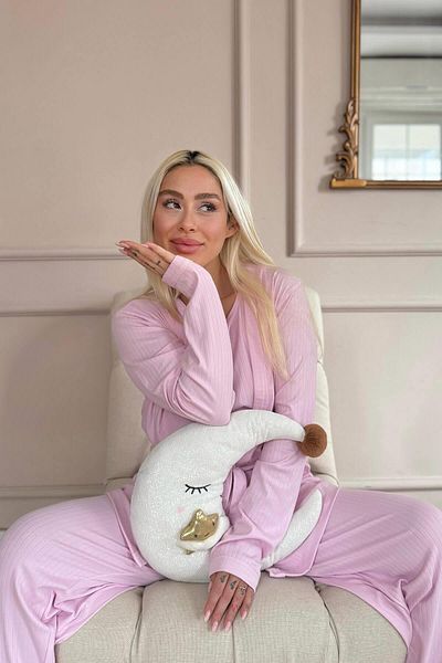 Pijamaevi Σετ γυναικείες πιτζάμες Pink Dublin με Peignoir