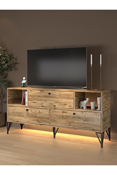 Wood'n Love Mila Led Işıklı Dolaplı Minifiksli 160 Cm Konsol - Tv Ünitesi - T...