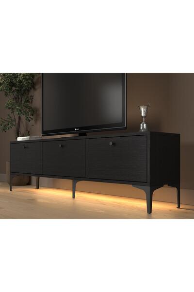 Wood'n Love Paris Led Işıklı Dolaplı Minifiksli 160 Cm Tv Ünitesi - Tv Sehpası - Wood Siyah