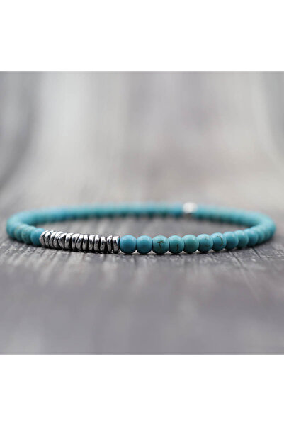 Choice سوار جديد للرجال من حجر الفيروز مقاس 4 مم مصنوع من صخور بركانية طبيعية...