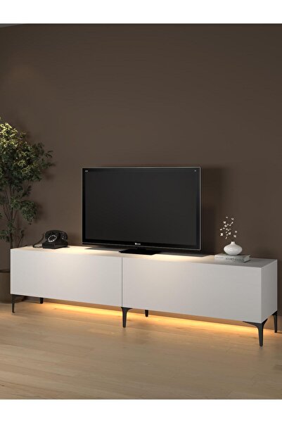 Wood'n Love Napoli 200 Cm Led Işıklı Geniş Dolaplı Minifiksli Tv Ünitesi - Tv Sehpası - Beyaz