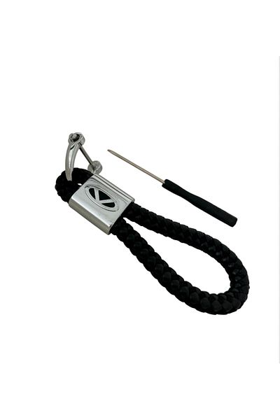 RoseTR Black Leather Braided Chery Compatible Metal Logo Keychain Accessory