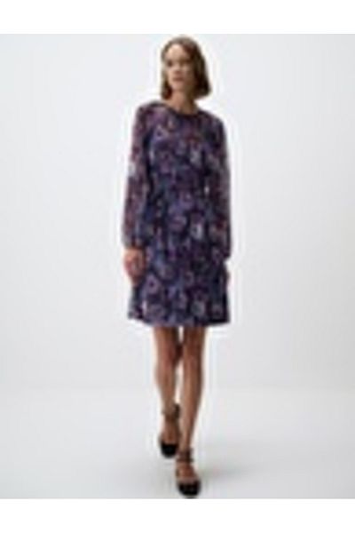 Jimmy Key Purple Round Neck Floral Print Mesh Mini Dress