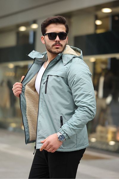 ABİLLİTA Pánská kožešinová bunda s odnímatelnou kapucí, odolná proti chladu a větru