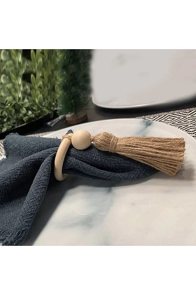 Emtory Home 6 Pieces Wooden Ring Tasseled Napkin Ring - Napkin Ring - Napkin Ring