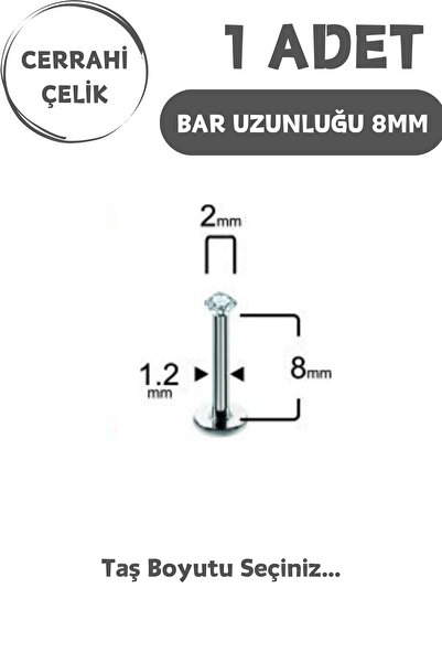 Blisse Piercing Cerrahi Çelik 8mm Zirkon Taş Tragus Helix Kulak Kıkırdak Flat Conch Dudak Burun Snake Bites Piercing