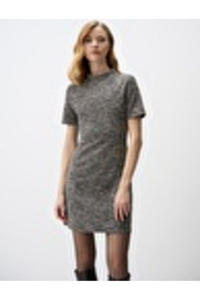 Jimmy Key Gray Melange Straight Cut Half Turtleneck Knitted Dress Size: m