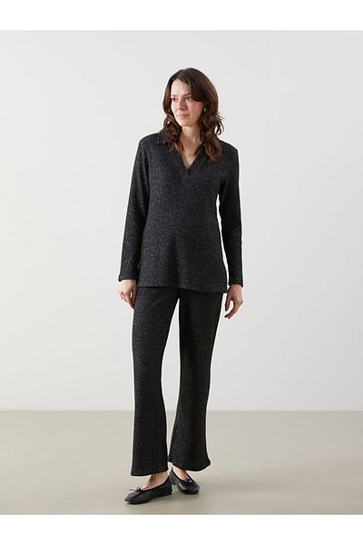 LC Waikiki Lcw Comfort Anthracite Women's Shiny Look Pants with Elastic Waist