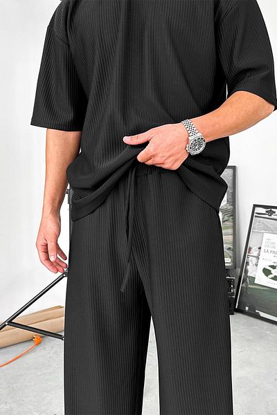 HAFKAGİYİM Black Ribbed Baggy Trousers