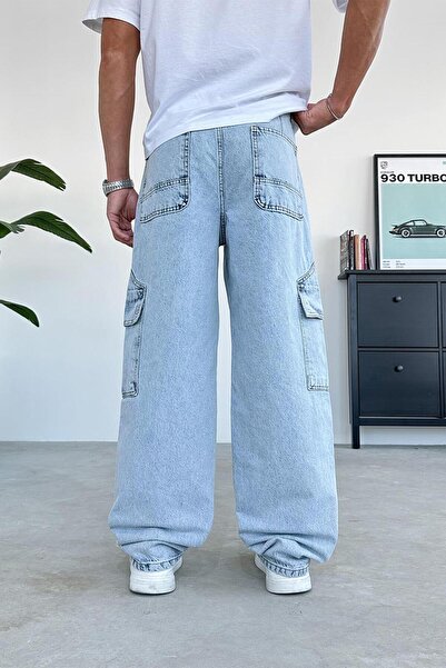 HAFKAGİYİM Блакитні баггі-штани з кишенями та переднім дизайном