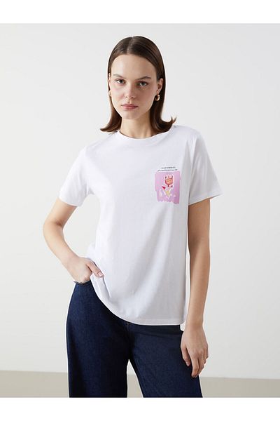 LC Waikiki Lcw Comfort White Crew Neck Printed Women's T-Shirt