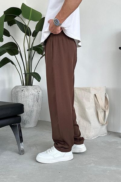 HAFKAGİYİM Καφέ Modal Fabric Basic φαρδύ παντελόνι