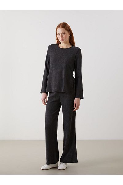 LC Waikiki Lcw Comfort Anthracite Crew Neck Textured Women's Blouse