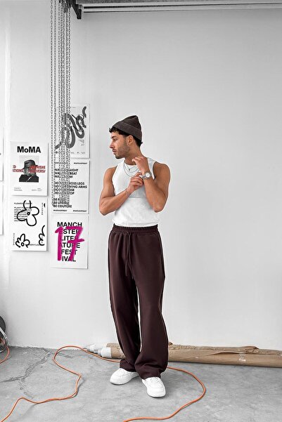 HAFKAGİYİM Kahverengi Basic Beli Lastikli Baggy Kumaş Pantolon