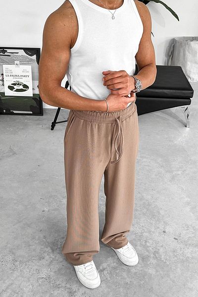 HAFKAGİYİM Καφέ Lycra Ριμπ Φαρδύ Παντελόνι