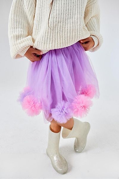 Le Mabelle Lilac Pompom Detailed Girl's Skirt - Hilda Size: 8 Years