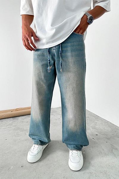 HAFKAGİYİM Αντίκα μπλε ζωσμένο Basic Extra Loose φαρδύ παντελόνι