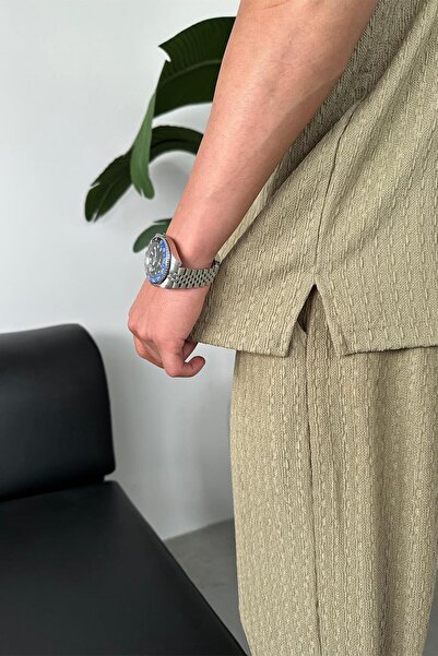 HAFKAGİYİM Haki Örme Desenli Relaxed Tişört