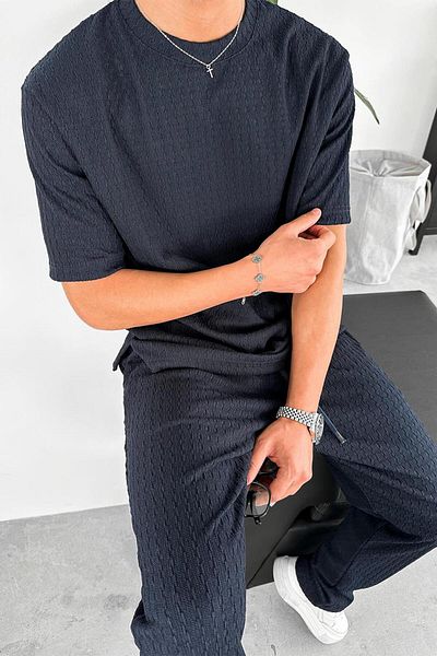 HAFKAGİYİM Navy Blue Knitted Patterned Relaxed T-Shirt