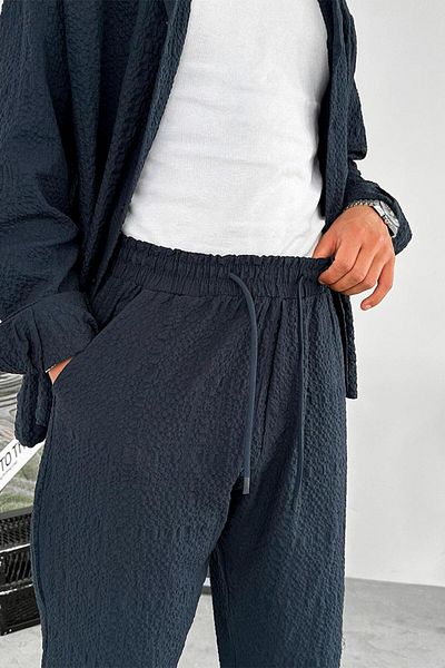 HAFKAGİYİM Navy Blue Waffle Textured Premium Baggy Pants