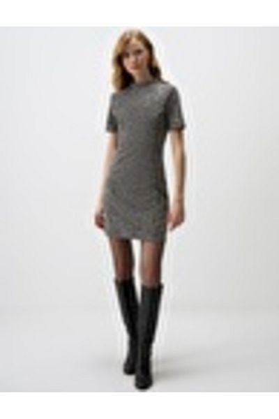 Jimmy Key Gray Melange Straight Cut Half Turtleneck Knitted Dress Size: m
