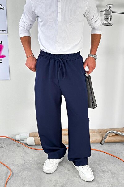 HAFKAGİYİM Lacivert Basic Beli Lastikli Baggy Kumaş Pantolon