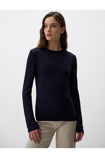 Jimmy Key Navy Blue Crew Neck Slim Fit Knitwear Sweater Size: XL