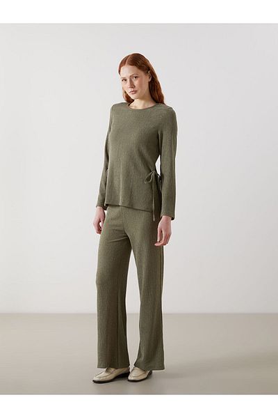 LC Waikiki Lcw Comfort Green Crew Neck Textured Women's Blouse