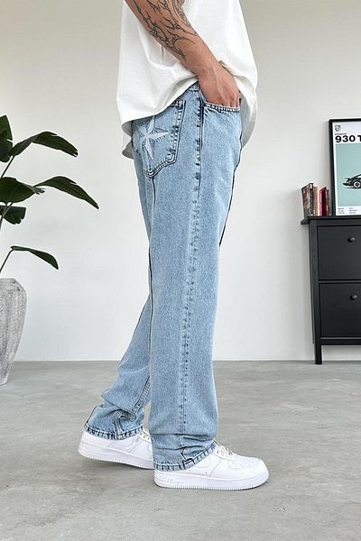 HAFKAGİYİM Φαρδύ παντελόνι με υφή Ice Blue Striped Crtz Κέντημα Λεπτομέρεια