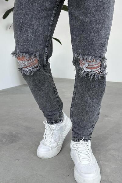 HAFKAGİYİM Dark Gray Ripped Regular Trousers