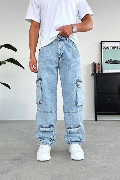 HAFKAGİYİM Φαρδύ παντελόνι με διπλή τσέπη Ice Blue Design