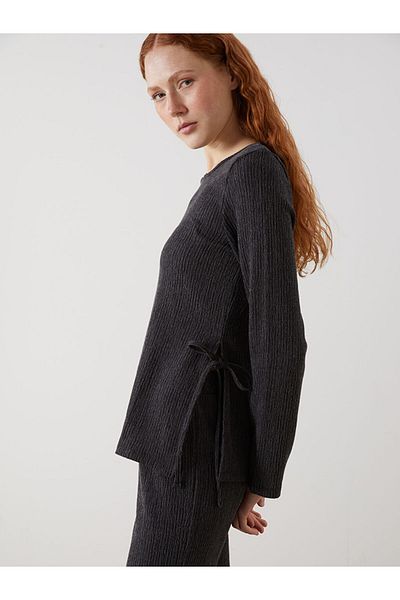LC Waikiki Lcw Comfort Anthracite Crew Neck Textured Women's Blouse