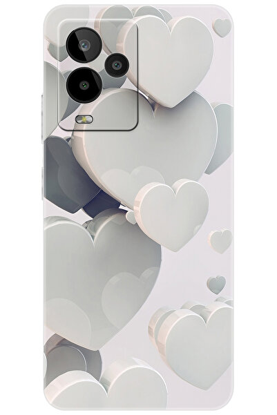 General Mobile GM 24 PRO (G514) Uyumlu Kılıf Desen Baskılı Silikon Beyaz Kalp...