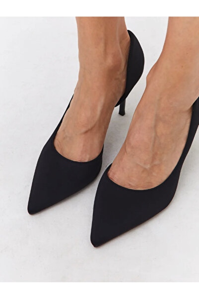 TrendyAnka Women's Black Asymmetrical Thin Heeled Suede 9cm Heeled Side Slit Stiletto Classic Heels