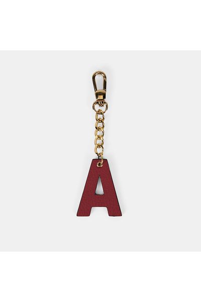 Desa Letter a Red Genuine Leather Charm Keychain