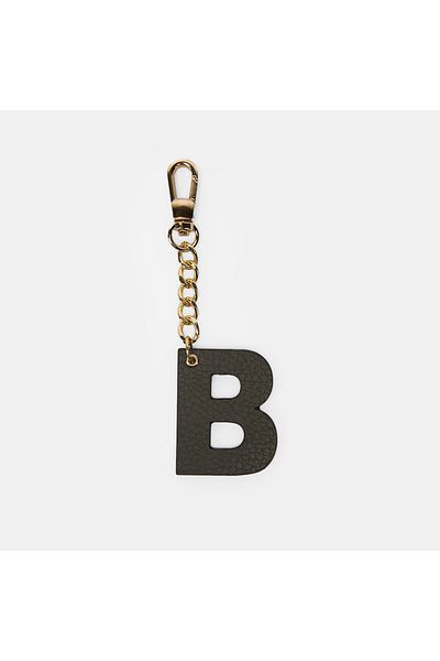 Desa Letter B Khaki Genuine Leather Charm Keychain
