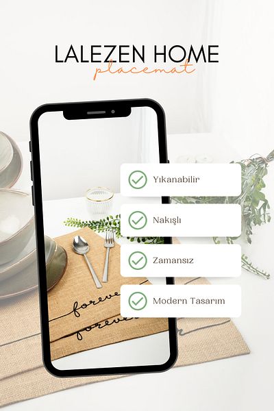 LALEZEN HOME 2 τεμάχια Κεντημένο αμερικάνικο σερβίτσιο - FOREVER Κεντημένο επιτραπέζιο πιάτο Μέγεθος 45x35