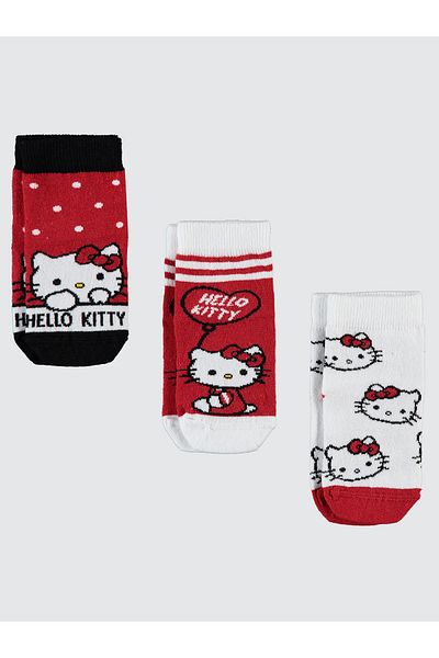 Hello Kitty Red Girl's Sock Socks Set of 3 - 3-11 Years