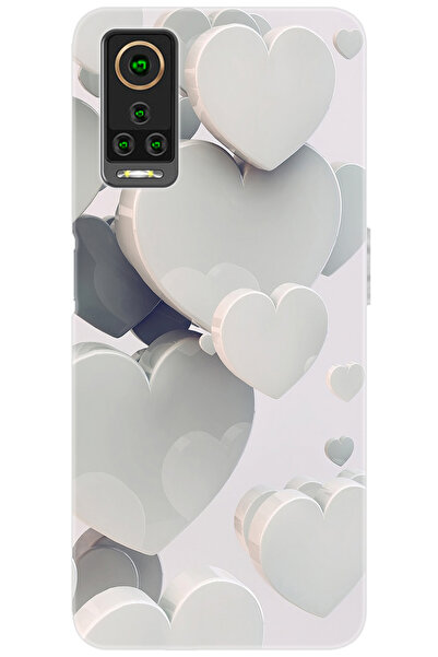 General Mobile GM 22 PRO (G702)Uyumlu Kılıf Desen Baskılı Silikon Beyaz Kalpl...