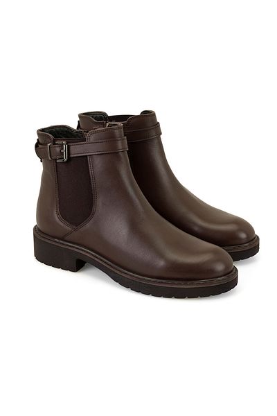 Desa Women's Brown Elastic Leather Chelsea Boots with Belt Accessories