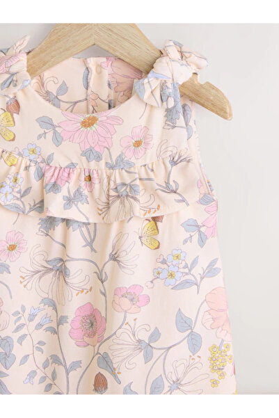 Next Baby 100% Organic Cotton Strappy Pink Colored Floral Patterned Single Romper Dress Alyaa8184