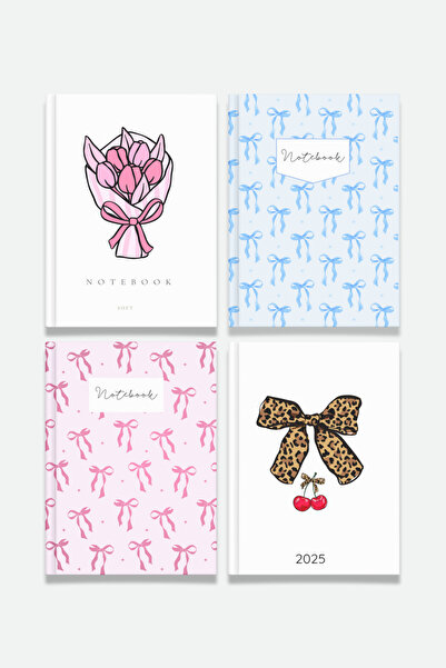 pnkycrco A5 Fiyonk Desenli Defter 4'lü Set | Çizgisiz Zımbalı Defter 60 Sayfa