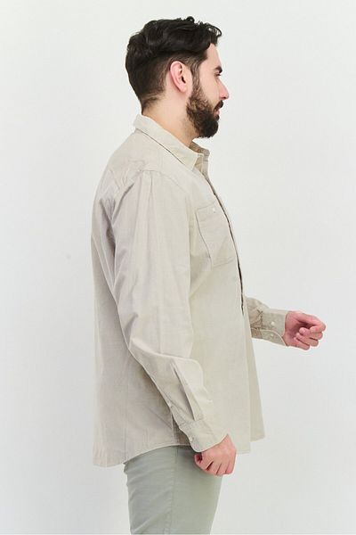 Perry Ellis Men Regular Fit Long Sleeve Textured Casual Shirt, Beige