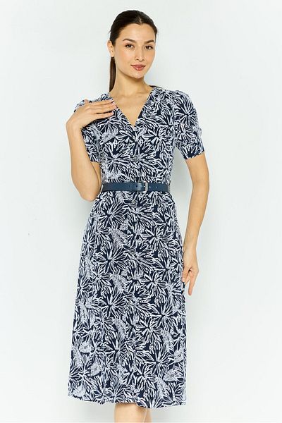 Michael Kors Women Embroidered Belted Midi Dress, Navy