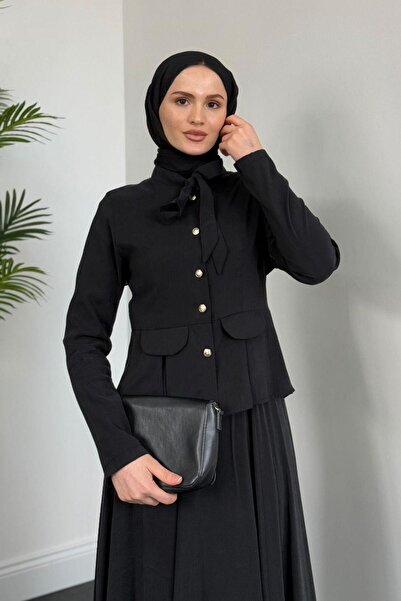 MERVEN AKYÜZ Black Cotton Voile Skirt and Lai Button Suit