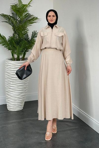 MERVEN AKYÜZ Σετ φούστας με φερμουάρ Barnaby Cream Color Cotton Voile