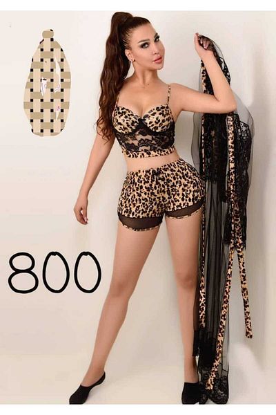 UNIRISE 3-Piece Leopard Nightgown & Sakdrık Set