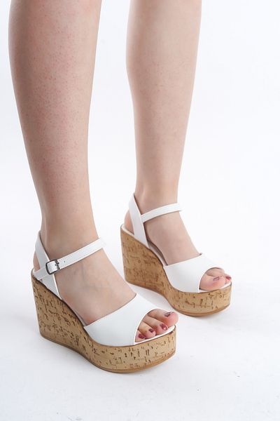 Limeo High Wooden Look Sole Skin Buckle Summer Women's Wedge Sole Sandals Shoes