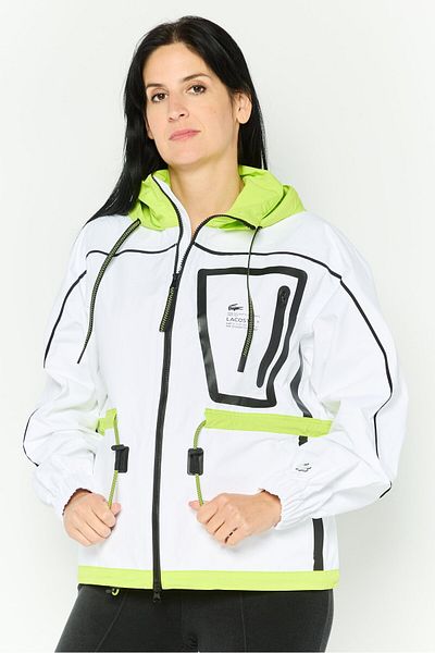 Lacoste Women Brand Logo Hooded Jacket, White Combo