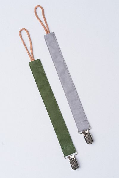 MyVera Khaki - Gray Pacifier Strap Set - Pacifier Chain Set of 2 - 100% Cotton Fabric
